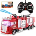 RC Rescue Fire Engine Toy Truck Radio Control RC Fire Truck with Working Water Pump Shoots and