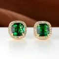 Luxury Emerald Green Square Zircon Earrings for Women Princess Cut Gemstone Stud Earrings 18K Gold