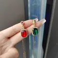 Retro Emerald Necklace For Women Female Red Green Zircon Crystal Pendant Necklace Luxury High