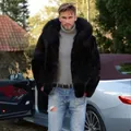 Men's Faux Fox Fur Coat Autumn Winter Men Fashion Long Sleeve Warm Hooded Faux Fur Black Casual Men