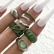 6Pcs Vintage Green Finger Sets Women Popular Heart Jewerly Personalized Punk Tail Rings Hip Hop