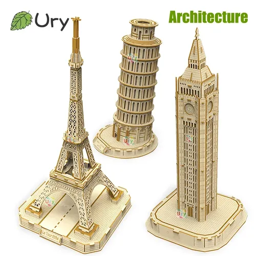 Ury 3d Holz puzzle Eiffelturm lehnt sich an pisa Empire State Building Welt architektur Modell DIY