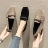 2022 herbst Winter Frauen Müßiggänger Low Heels Boot Schuhe Karree Kleid Schuhe Kette Faux Wildleder Plüsch Warme Damen Schuhe Plus größe