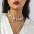 KMVEXO Vintage Baroque Pearl Beads Clavicle Necklace for Women Wedding Bridal Bead Chain Neck