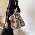 Lady Knitting Gypsy Bohemian Boho Chic Aztec Tote Bag Women Crochet Woolen Open Shopper Top-handle