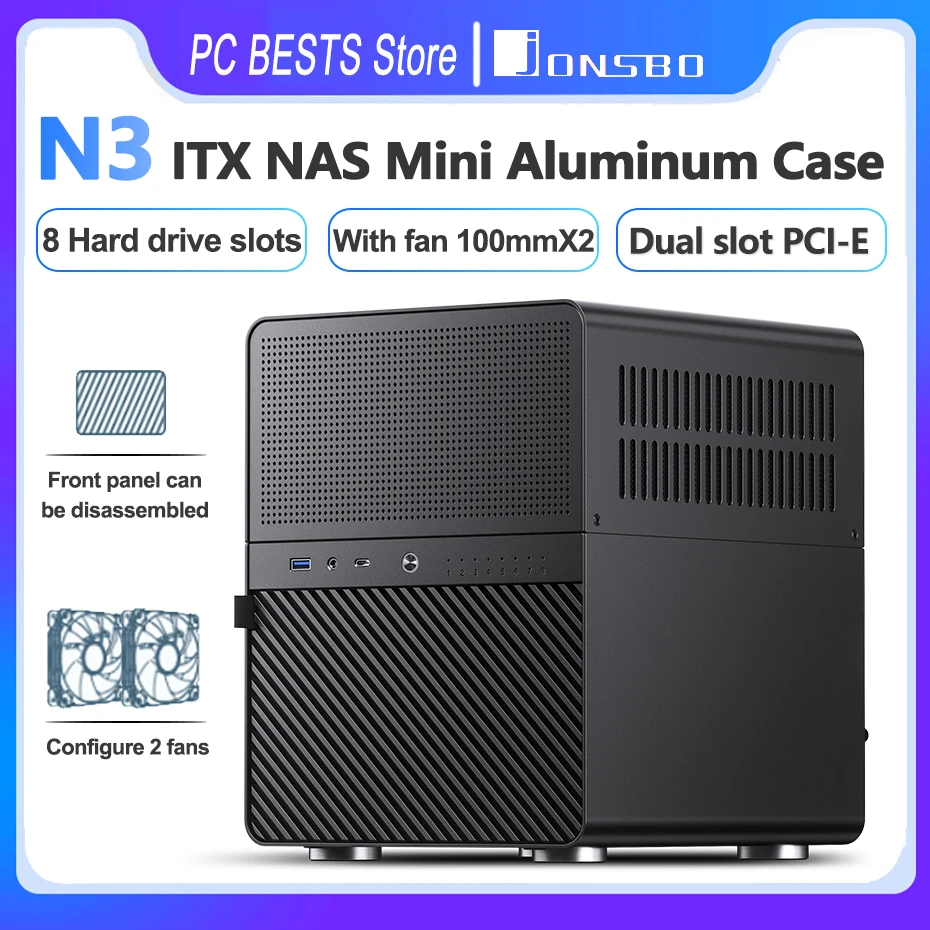Jonsbo n3 nas itx mini fall all-in-one aluminium büro desktop chassis 8 festplatten standort unterstützung 250mm grafikkarten-pc-gehäuse Image