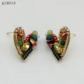 Multi Color Heart Earrings For Women Copper Glass Beads Cluster Metal Post Studs Fashion New Style