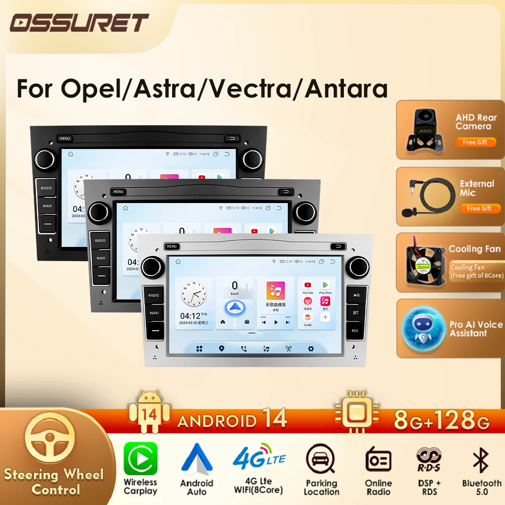 8+128G Carplay Android 14 2 Din Autoradio Stereo GPS für Opel Astra H G J Antara Vectra C Zafira B Vivaro Meriva Vectra B BT RDS Image