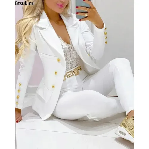 2024 frauen 2 stücke Trainingsanzüge Solide Langarm Blazer Hosen Anzug Sets Büro Dame Trainingsanzug Zwei Stück Set Fitness Outfits frau