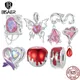 Bisaer Sterling Silber verblassen Rose rosa Zirkon Charm Perle blutigen Schmetterling Anhänger für