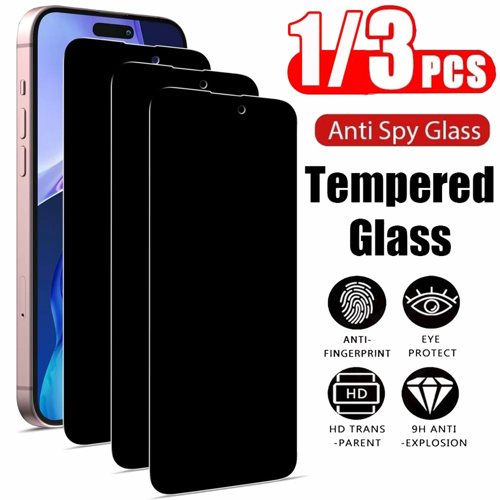 1~3PCS Anti Spy Tempered Glass For iPhone 17 17e 16e 16 15 Pro Max Privacy Screen Protector iPhone 15 14 Plus 13 12 11 Pro Max Antiespia Pelicula de Cristal Templado iPhone 17 Pro Max anti-peeping