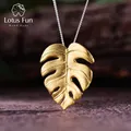 Lotus Fun Real 925 Sterling Silver Handmade Fine Jewelry 18K Gold Monstera Leaves Design Pendant