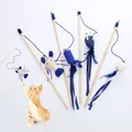 Pet Cat Teaser Multi Color Bird Feather Plush Cat Wooden Interactive Cat Catcher Stick Mouse Fish