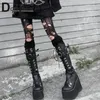 Marke Neue Weibliche Goth Plattform Lange Stiefel Mode Schnalle Punk Lace-up Wedges High Heels frauen Stiefel Straße cosplay Frau Schuhe