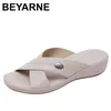 BEYARNE frauen weiche sohlen casual sommer weichen boden große größe keile gekreuzte schnalle hausschuhe outdoor schuhe strand shoesL020