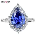 Retro 100% 925 Solid Silver 8*12mm Water Drop Sapphire Lab Diamond Rings for Women Gemstone