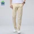 Brand Men's Straight-fit Casual Pants Autumn Winter Business Stretch 98%Cotton Light Grey Khaki