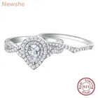 Newshe 2 Pcs 925 Sterling Silver Wedding Rings for Women Engagement Ring Sets 2.0 Ct Pear Shape Teardrop AAAAA Zircon BR0829