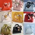 40pcs Easter Leather Mini Gift Bags With Bow Ribbon Packaging Bag Wedding Guest Favour Box Handbag