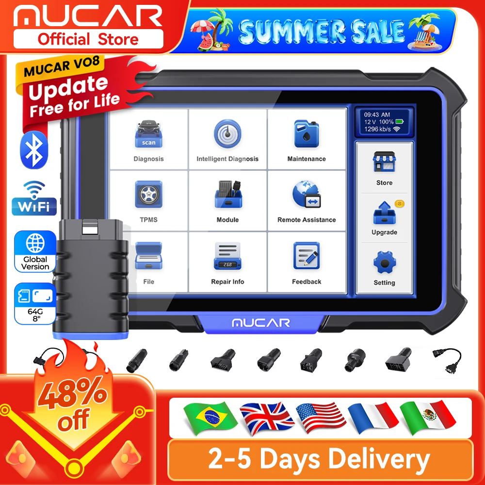 MUCAR VO8 Professionelles OBD2-Diagnosetool, vollständige Systemdiagnose, ECU-Codierung, aktiver Test, 34 Resets, lebenslange kostenlose Updates Image