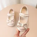 Kinder Mode Perle Bogen Knoten PU Leder Prinzessin Schuhe Für Mädchen Schmetterling Baby Schuhe