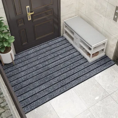 Modern Minimalist Polyester Entry Door Balcony Kitchen Carpet Solid Color Double Stripe Home Sun Protection Floor Mat Can Be Cut