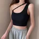 Sexy Tops for Womens Crop Top Woman Solid Color Tank Top Oblique Shoulder Sleeveless Camis Tank Tops
