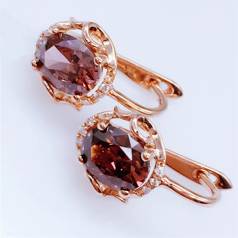 585 lila vergoldet 14k rose gold vintage gericht stil rubin ohrringe für frauen exquisite ohr schnalle schmuck senden mom