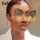 Einzigartige Übergroßen Bogen Katze Auge Zebra Sonnenbrille Für Frauen Neue Mode Marke Grün Orange