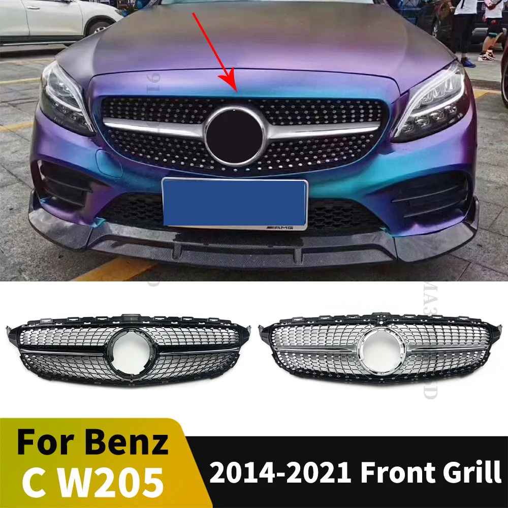 Frontstoßstangengrill für Mercedes W205 Benz C S205 C205 2014–2021 C180 C300 C250 C200 C260 Modifiziertes Body Kit im Diamant-Stil Image