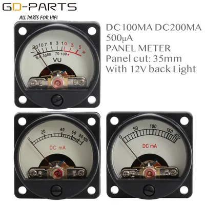 35mm DC100mA DC200mA 500UA VU Panel Meter Ampere Meter Mit 12V Warme Hintergrundbeleuchtung Für Image