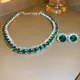 Drejew eingelegte grüne Kristall Halsketten Ohr stecker Schmuck Set für Frauen Luxus Halskette und