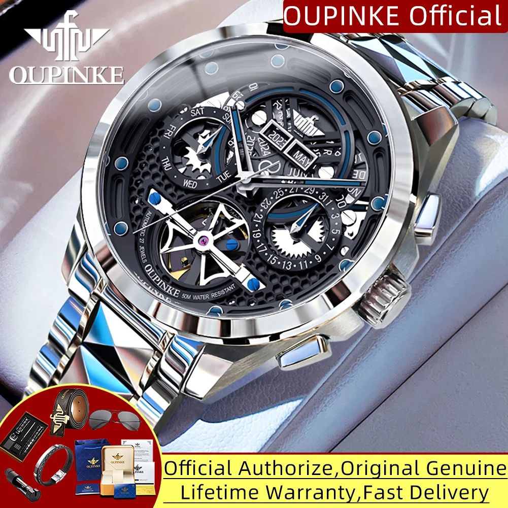 Oupinke automatische mechanische Uhr für Männer Luxus Schweizer zertifizierte Marke Herren Armbanduhren Skelett hohle Mode Mann Uhr Image