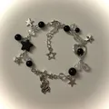 Handgemachte schwarze Perlen Stern Anhänger Gothic Dark Y2k Stil Armband