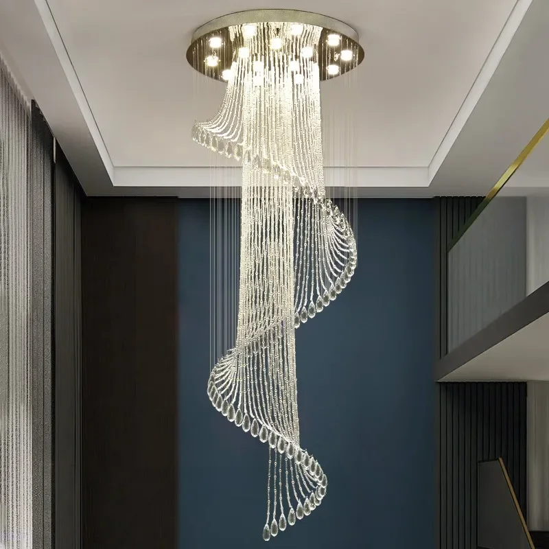 Moderne Raumleuchten Spirale K9 Kristall Kronleuchter Treppe Kreative LED Hängelampe Hotel Villa Dekoration Große Pendelleuchte