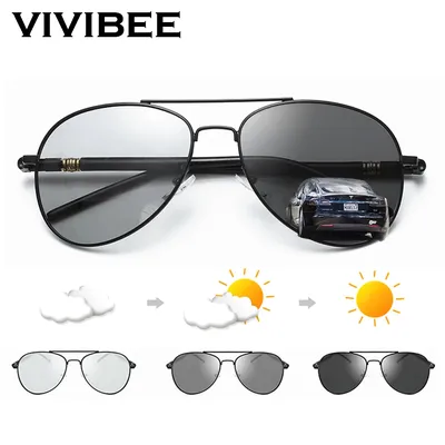 VIVIBEE Photochrome Sonnenbrille Mens Luftfahrt Polarisierte UV400 Tag und Nacht Vision Fahren