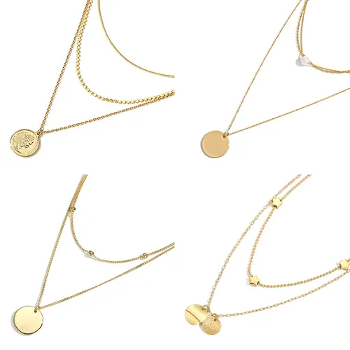 Doppels chicht kette Frauen Accessoires Edelstahl Halskette für Frauen Anhänger Halskette Vintage