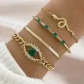 Neue Mode grün Kristall Auge Herz Armbänder für Frauen Vintage Gold Farbe Schlangen kette Armband