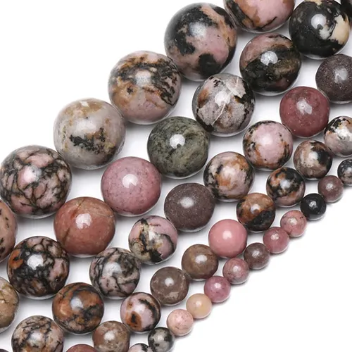 Großhandel Natürliche Schwarze Linie Rhodochrosit Stein Perlen Für Schmuck Machen Rosa DIY Armband
