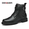 DEKABR Männer Echtes Leder Lace-up Stiefeletten Hohe Qualität Winter Motorrad Stiefel Männer Sicherheit Arbeit Schuhe Punk Stil Männer stiefel