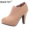 REAVE CAT Große Größe 32-45 Wildlederimitat Damen Stiefeletten Herbst Frühling Schuhe 10 cm Absatz