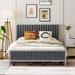 Upholstered Bed Metal Frame Platform Bed with 4 Storage Drawers & Headboard, Full Size Storage Bed/ Metal Slat Support, Gray