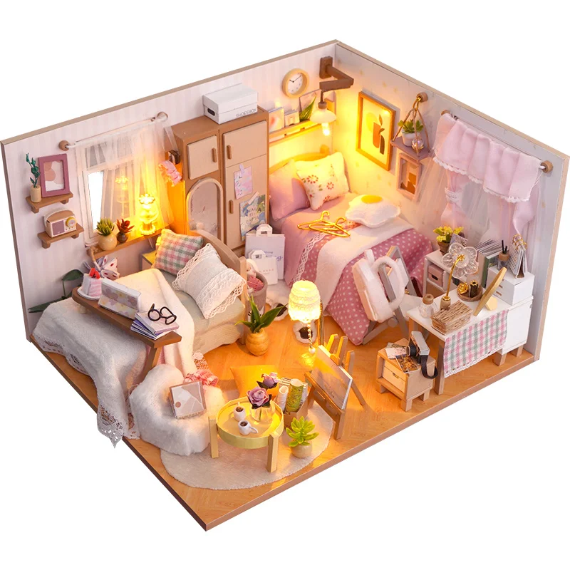 DIY Holz Prinzessin Zimmer Casa Puppe Häuser Miniatur-Baukästen mit Möbeln führte Puppenhaus Spielzeug für Mädchen Geburtstags geschenke