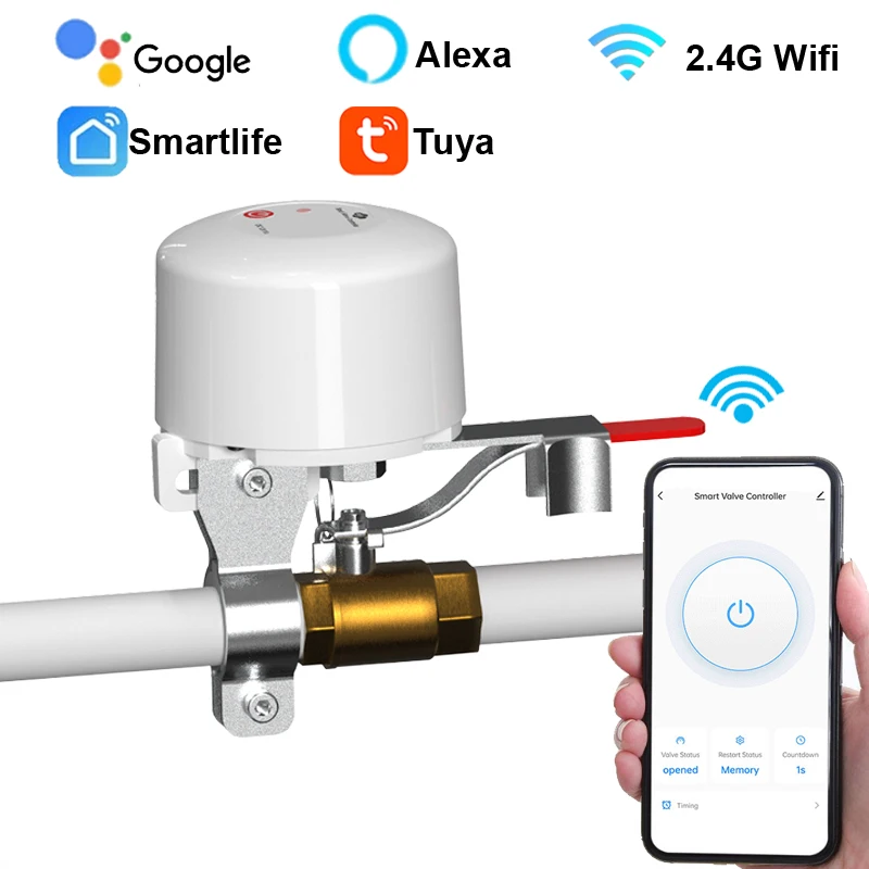 Tuya smart wifi wasser gas ventil ein/aus auto control timer dn15 dn20 rohr ventil unterstützung alexa google assistent fernbedienung Image