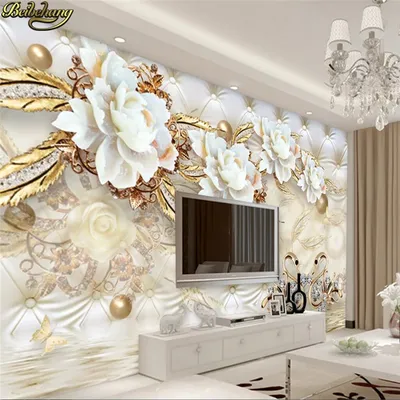 Benutzer definierte Tapete großes Wandbild 3d Luxus weiße Blumen weiche Tasche Ball Schmuck TV Wand Image