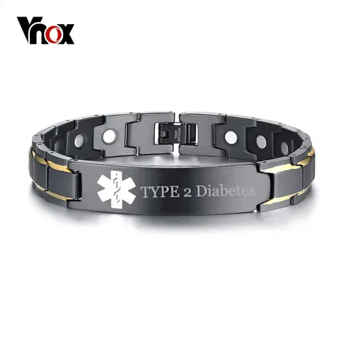 Vnox Freies Gravur TYP 2 Diabetes Krankheit Name Medical Alert ID Armbänder für Männer Gesundheit