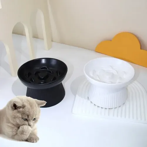 Katzenfutter Schüssel Keramik erhöhte Katzen kleine Hunde langsam füttern Schalen Anti-Erstickung