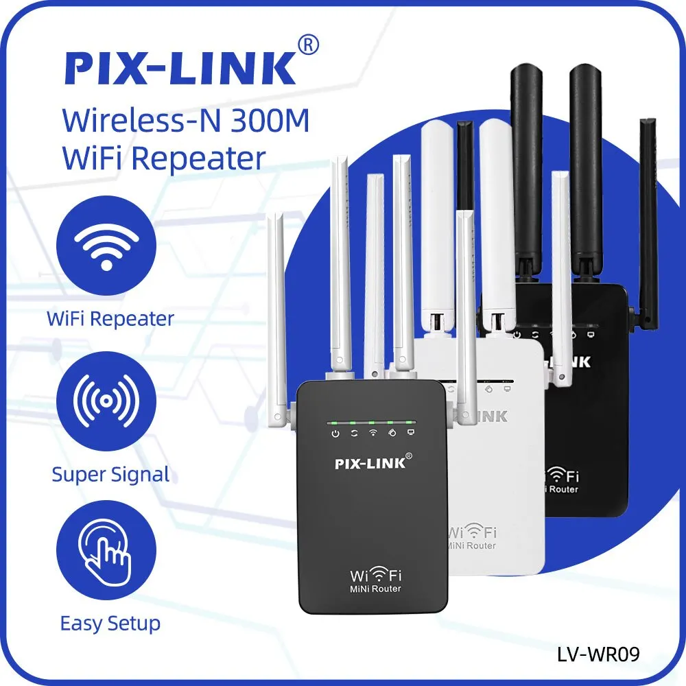 Pix-link wr09q wireless wifi repeater router 300mbps netzsignal verstärker ieee 802,11 b/g/n wi-fi-reichweite ver längerer Image