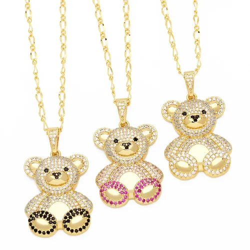 Große süße vergoldete Teddybär Halsketten für Frauen Kupfer cz Kristall kleine Bär Halsketten Tiers