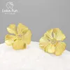 Lotus Spaß Echt 925 Sterling Silber Natürliche Zirkon Elegante Große Pfingstrose Blume Stud Ohrringe